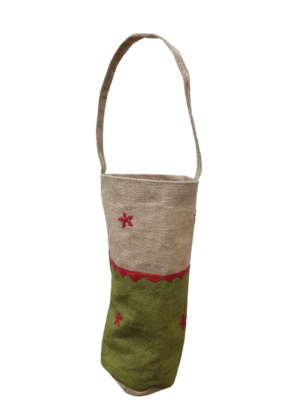 Applique Work Jute Bag Green Red