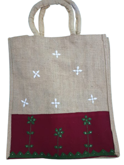 Applique Work Jute Bag Maroon