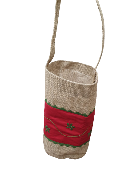 Applique Work Jute Bag Red Green