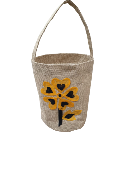 Applique Work Jute Bag Yellow