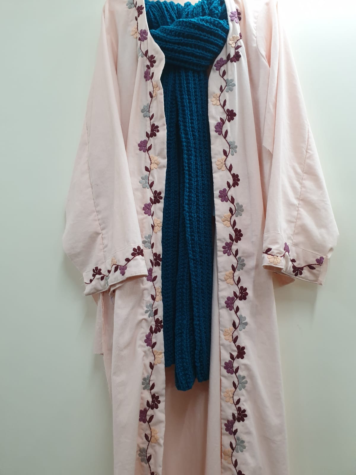 Pink Shrug with Blue Muffler